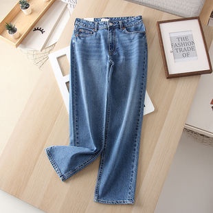 阔腿裤 窄版 女 水洗棉质高腰显瘦亲肤舒适直筒九分牛仔裤 2025新品