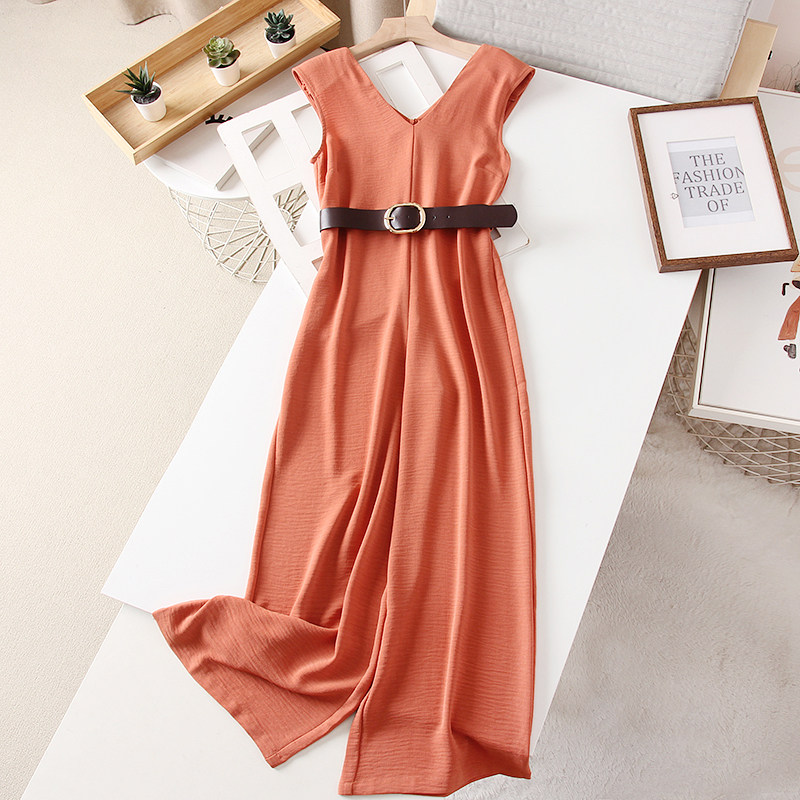 欧美！纯色干练简约修身显瘦配腰带V领无袖背心连体裤女阔腿长裤,女装/女士精品,连体衣/裤,淘宝优惠券,粉丝福利购,淘宝优惠卷