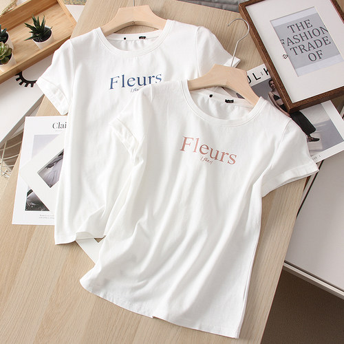 2025新款女装纯棉字母印花短袖t恤女宽松ins潮白色半袖衫夏季上衣