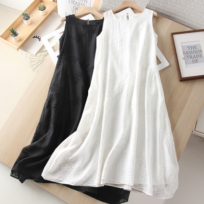 精美刺绣宽松A版无袖连衣裙女