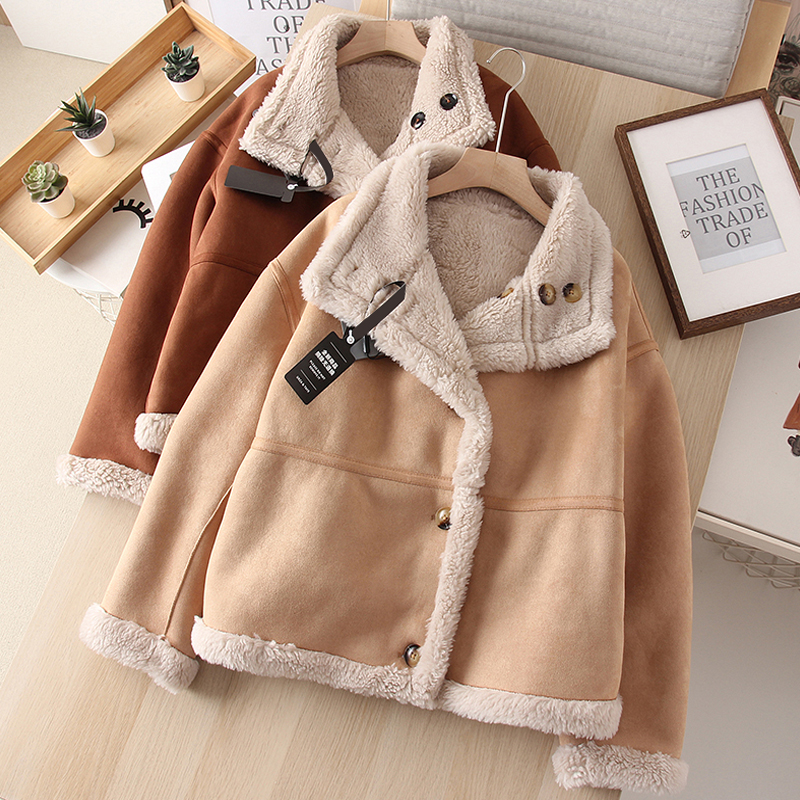 复古仿皮毛一体麂皮绒休闲外套