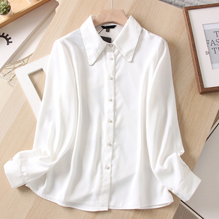 设计感钉珠领白衬衫女2025春装新款翻领衬衣长袖上衣