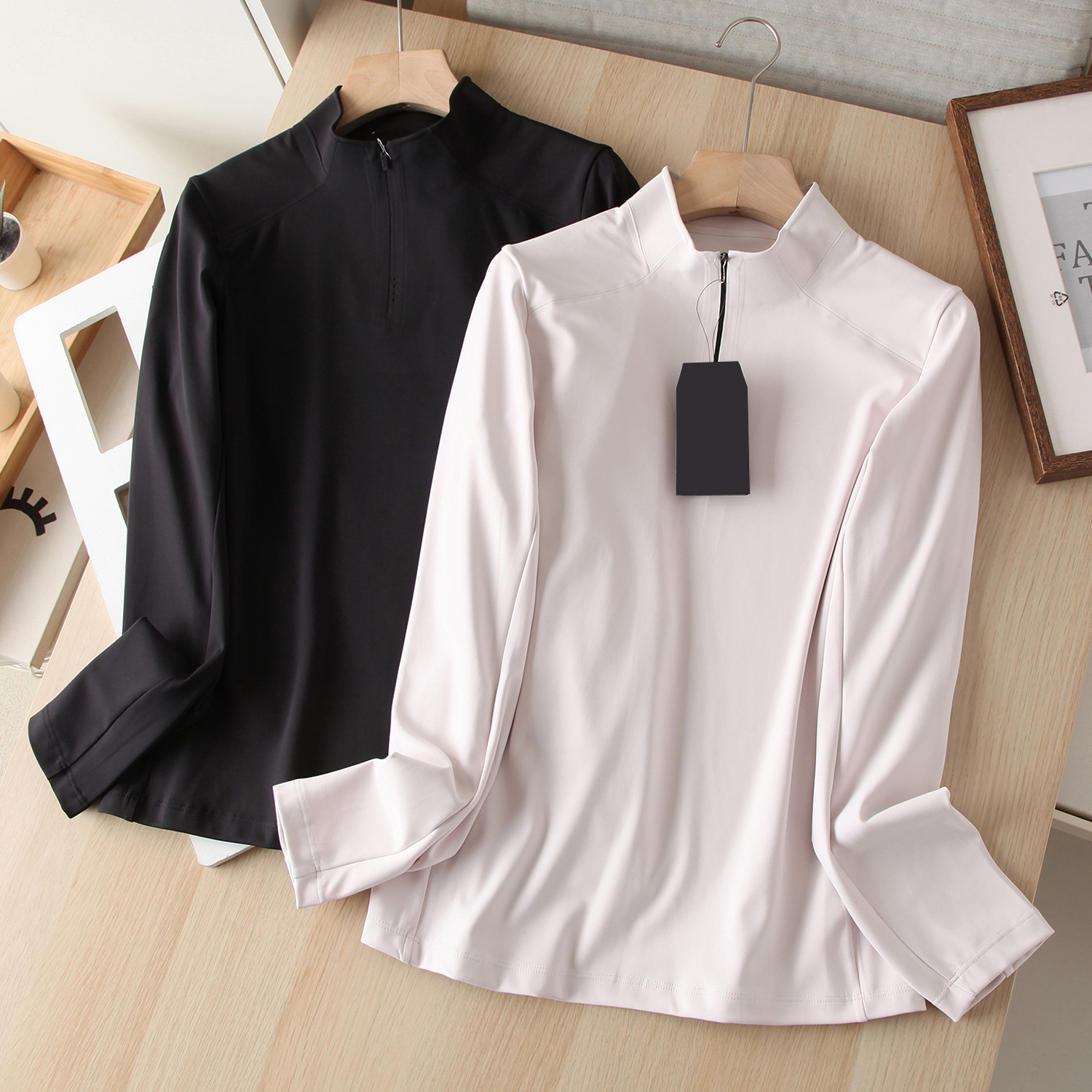 立领抓绒百搭半拉链长袖T恤