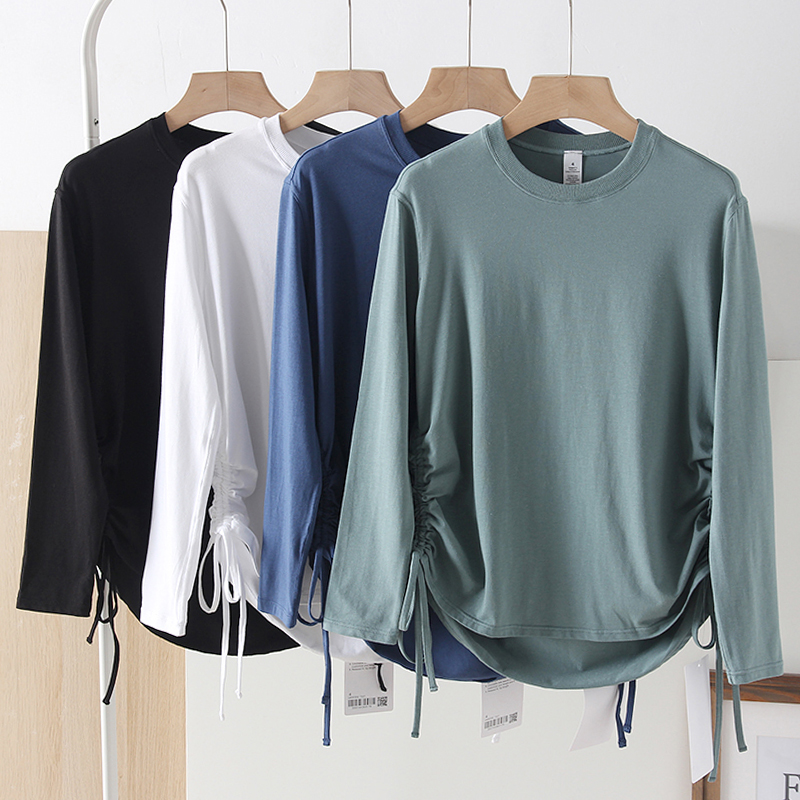 棉感透气圆领长袖T恤女上衣