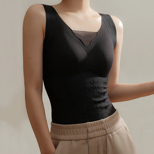 高弹力无痕磨毛保暖背心塑身内搭无钢圈打底背心女秋冬一体式上衣