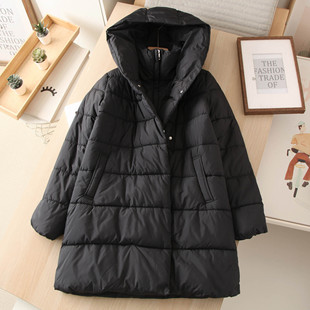 出口法国订单厚实包裹感 女士休闲连帽长款棉衣棉服外套女