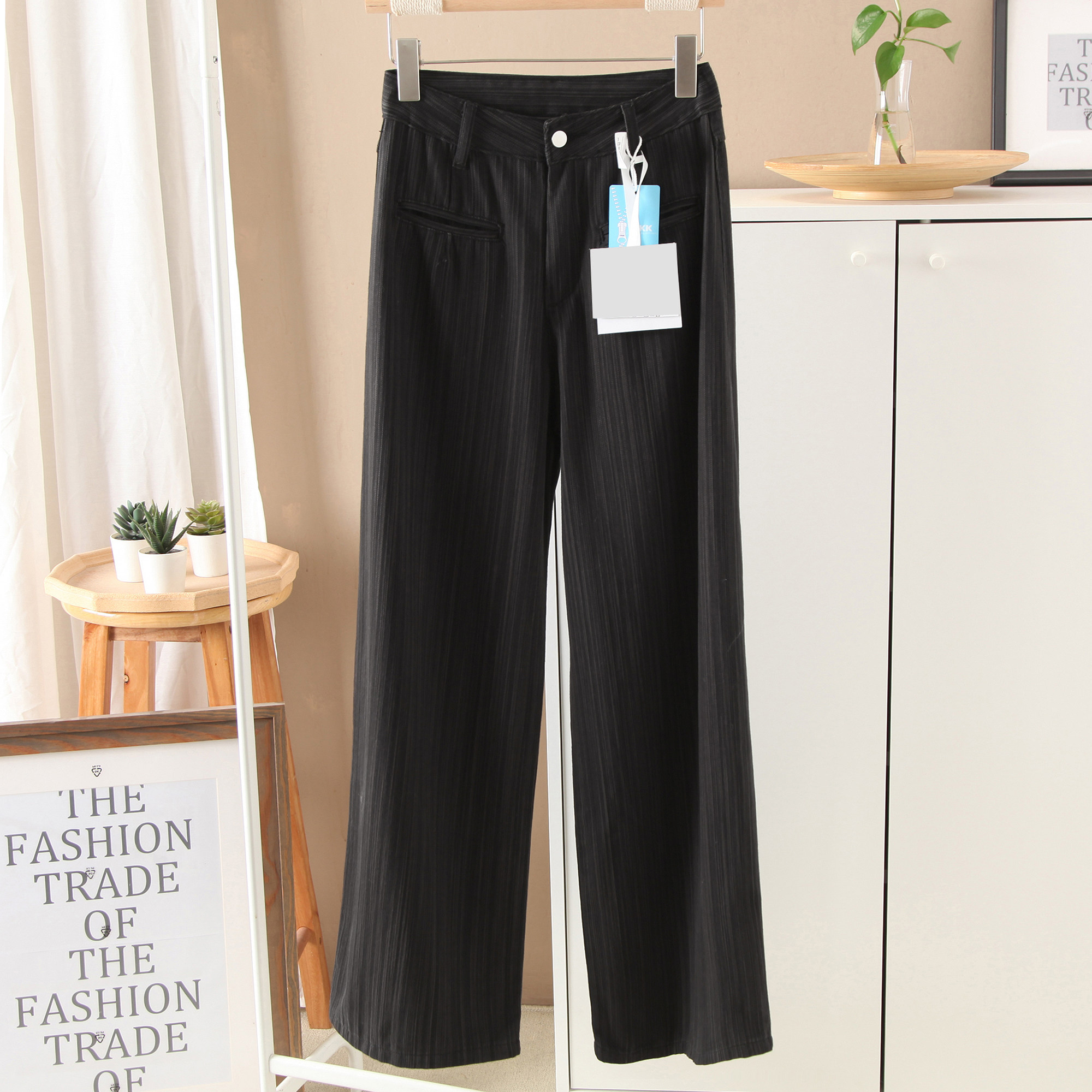 2026新品 老钱风竖条纹阔腿裤女秋冬肌理感宽松显瘦直筒牛仔裤,女装/女士精品,牛仔裤,淘宝优惠券,粉丝福利购,淘宝优惠卷