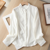 通勤OL气质简约白色衬衣长袖 春秋2025新款 百搭休闲单排扣立领上衣