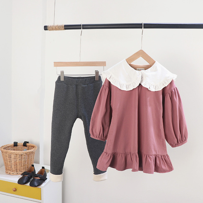 贝尼与汉娜儿童秋冬季加绒厚实长袖宽松版翻领公主女孩连衣裙女宝