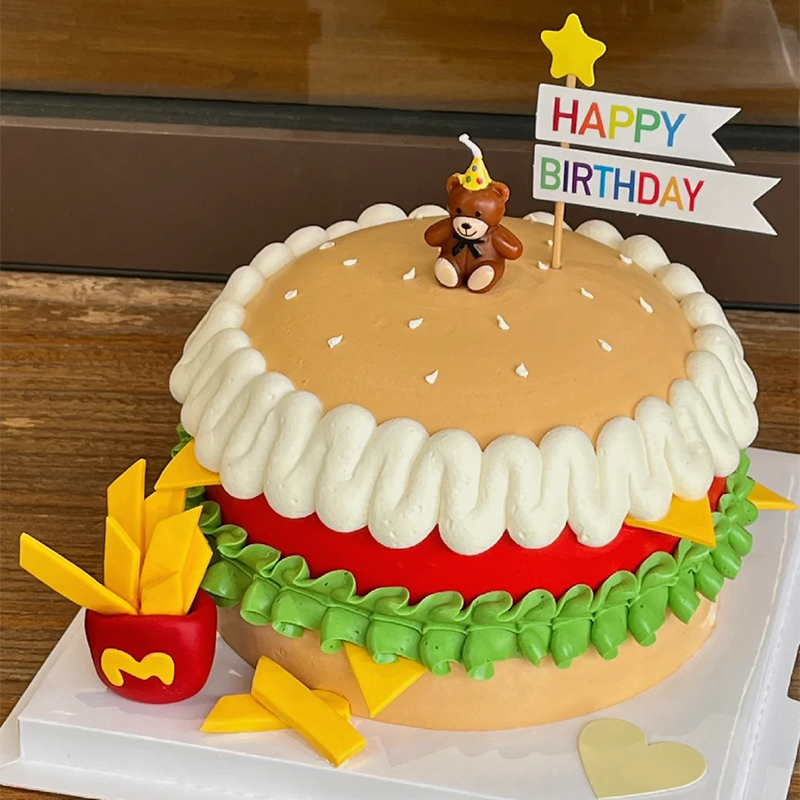 汉堡包生日蛋糕定制麦当劳炸鸡薯条立体造型奶油深圳同城配送儿童