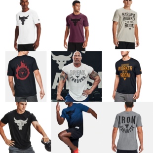 安德玛UA T恤1357186 Rock强森男士 牛头T宽松圆领透气训练运动短袖