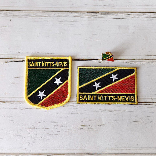 saint kitts 圣基茨岛 国旗布贴背胶胸章三件套服饰刺绣补丁臂章