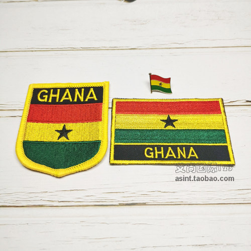 Ghana加纳国家旗帜布贴 背胶 胸章三件套 服饰刺绣补丁配饰件臂章
