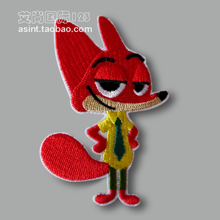 背胶zootopia疯狂动物城狐狸尼克刺绣布贴 衣服熨烫布标5*7.6cm