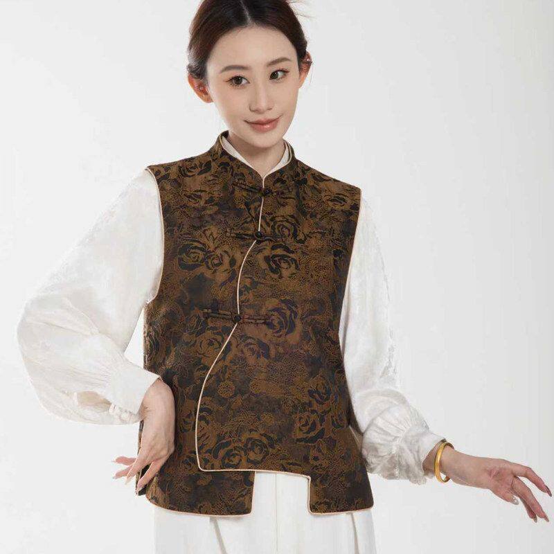 中国风新款马甲开衫新中式立领上衣外套春秋款复古马夹背心女装