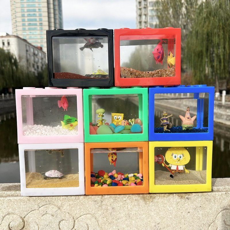 积木缸金鱼缸斗鱼缸宠物盒鱼盒龟盒户外摆摊游乐园广场儿童玩具批