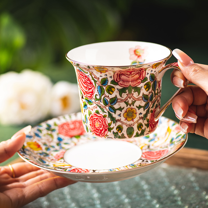 玫瑰精致咖啡杯复古咖啡杯子陶瓷下午茶茶具咖啡杯碟礼盒套装跨境