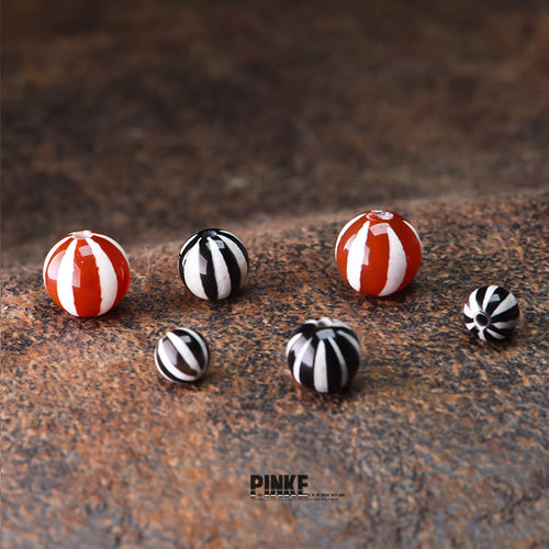 天珠玛瑙配珠藏式蚀花瓜珠搭串diy手工单珠10mm散珠文玩珠串隔珠