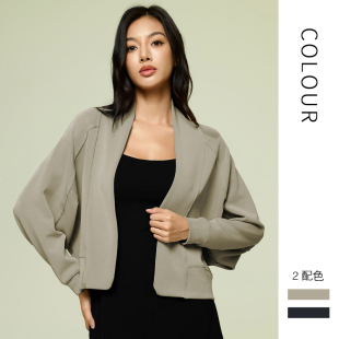 宽松休闲运动外套 上衣女卫衣无扣蝙蝠袖 春秋新款 慵懒风披肩开衫