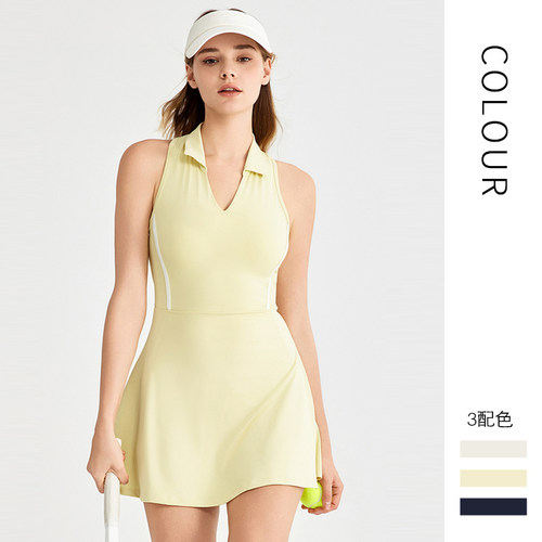 翻领连衣裙女夏带内衬网球裙