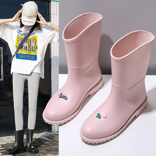 新款日系可爱雨靴中筒小马靴雨鞋女轻便防滑保暖套鞋防水胶鞋水鞋
