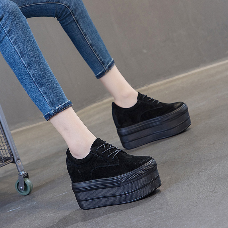 真皮内增高马丁靴女增高10cm秋冬厚底擦色复古单鞋百搭小个子女鞋