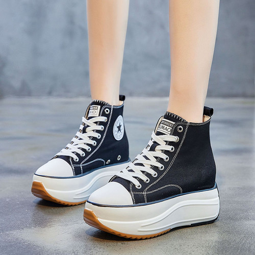 小白鞋10cm新款百搭风高帮帆布鞋