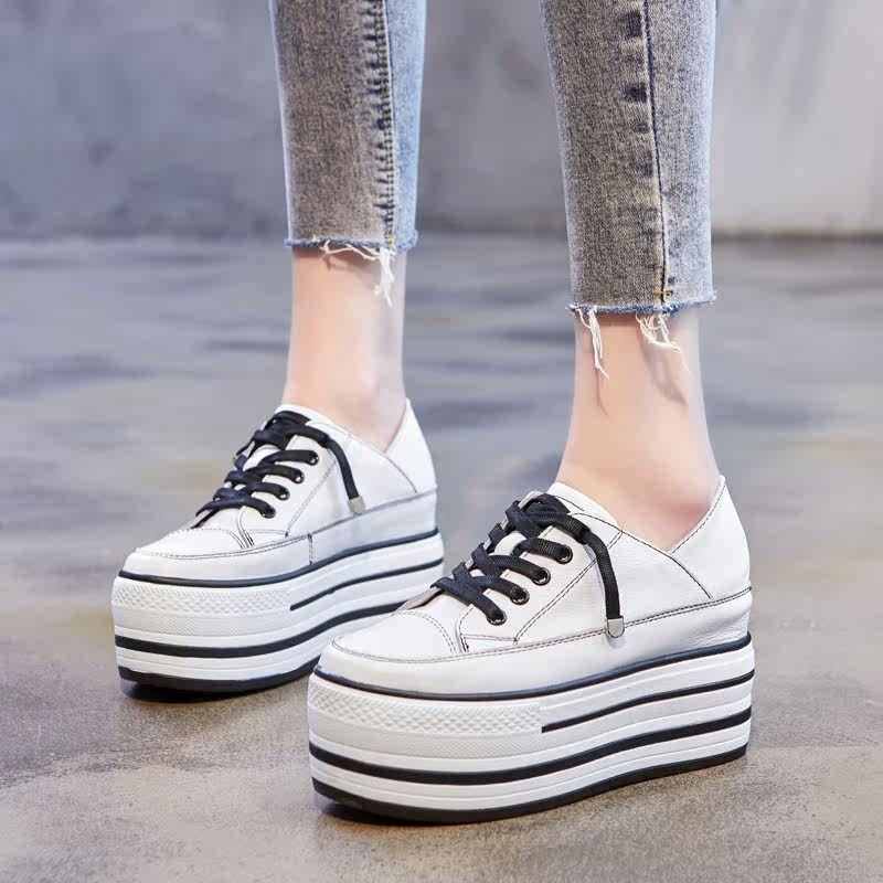 厚底内增高10cm女鞋真皮超高跟松糕鞋百搭懒人鞋2026春季两穿单鞋