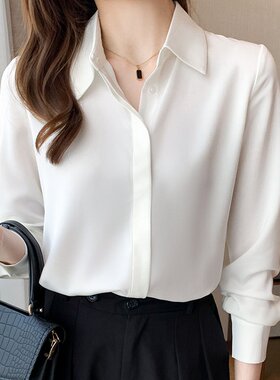 古蒂歌气质衬衫长袖职业装百搭2026春季OL衬衣轻奢白色醋酸女衬衫