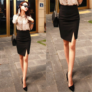 包臀半身裙春季 包裙百搭气质开叉一步裙子 职业OL高腰短裙黑色工装