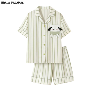 家居服 学生纯棉薄款 pajamas日系条纹帕恰狗睡衣女夏天短袖 Urala