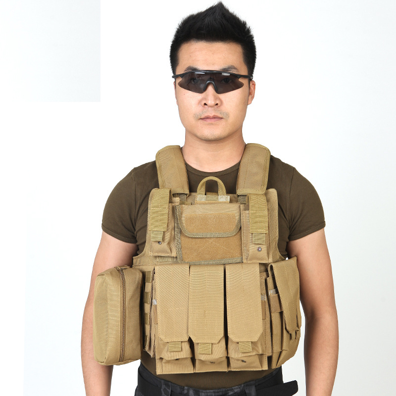 武钢防弹钢丝幽灵战术背心黑色八件套cs野战装备户外防护作战马甲