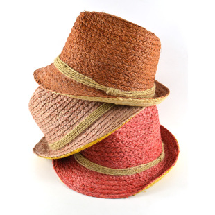 hat天然拉菲草帽男女情侣帽子夏天草帽英伦礼帽 sun raffia straw