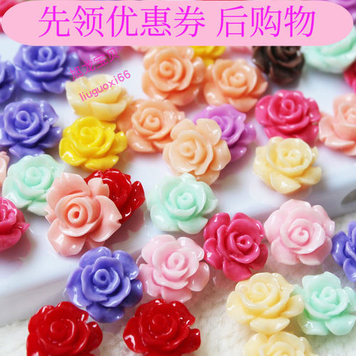 树脂玫瑰花约13MM 散钻仿真植物鲜花朵相框工艺品手机壳粘钻DIY花