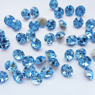 捷克新款 美甲水钻DIY补钻玻璃钻银白色底钻光疗钻 尖底海蓝色