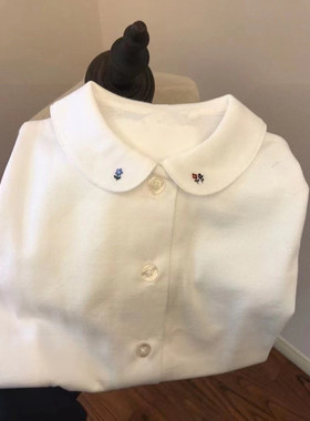 Tang Ma 22儿童经典刺绣长袖衬衫 男女童宝宝白色内搭打底衫T恤