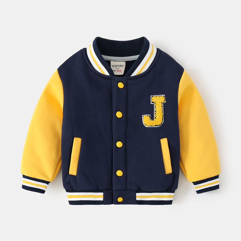 男童加厚V领棒球服卫衣