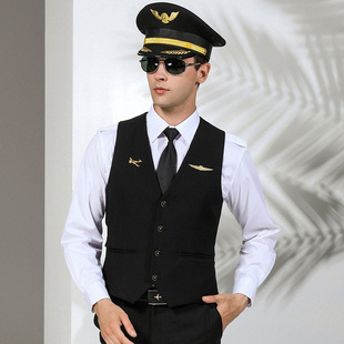 航空机长修身西装马甲男空少西服马夹背心商务休闲职业正装韩版潮