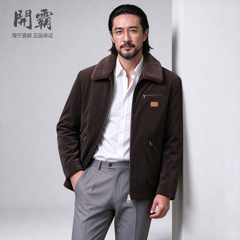 开霸水貂整貂派克服男士翻领立领金丝绒大衣海宁皮草外套加厚冬季