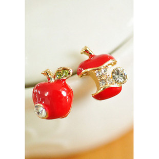 Apple, retro accessory, fashionable small red jewelry, earrings, European style