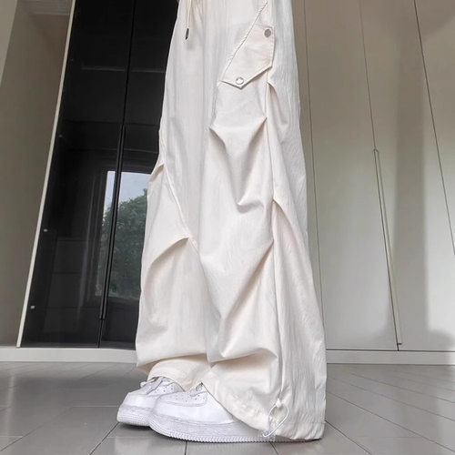 白色高腰显瘦速干直筒工装裤女
