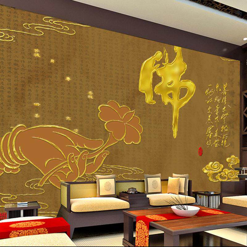 莲花佛手墙纸玉器店养生馆背景墙布壁画5d客厅寺院佛堂壁纸壁布8d