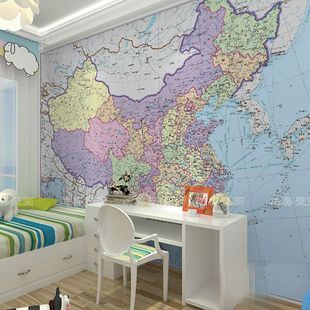 中国地图壁纸省市世界地图办公室卧室墙布壁布学校背景墙纸壁画