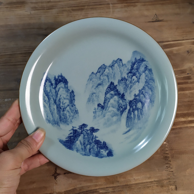 水悟空间柴窑手绘大师绘画山水壶承茶托配件汝窑娉美天予晓芳素器
