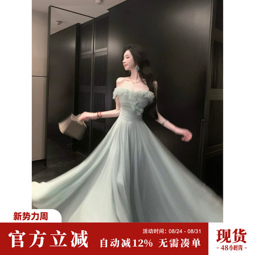 Sun雅乔【青空之境】夏装超仙儿A字立体花朵收腰大摆网纱连衣长裙