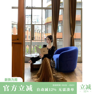 百褶裙光泽感压褶半身裙长裙 秋冬新款 Sun雅乔 墨染芳华半裙