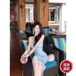 套装 Sun雅乔 竹节麻针织开衫 镂空立体花吊带连衣裙 柔软海浪