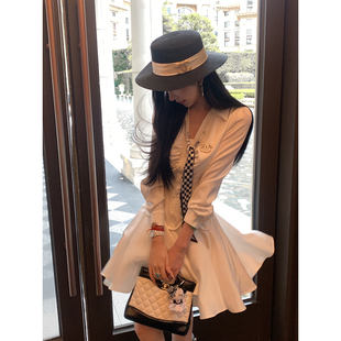 漫游塞纳 白色衬衫 秋季 清纯气质修身 连衣裙短裙子 长袖 Sun雅乔