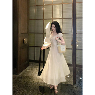 雅乔【桃乐丝】夏季莱赛尔减龄韩系法式初恋白月光泡泡袖连衣长裙