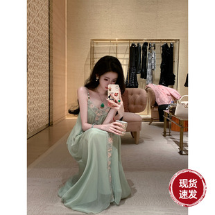 国风新中式 夏季 宽松重工刺绣人丝吊带连衣长裙 听风吟 Sun雅乔